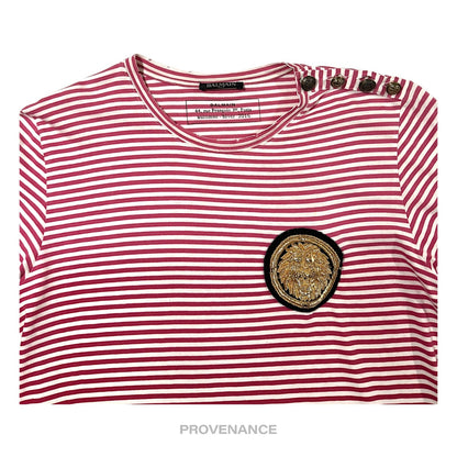 🔴 Balmain Striped Long Sleeve T-Shirt - Red White