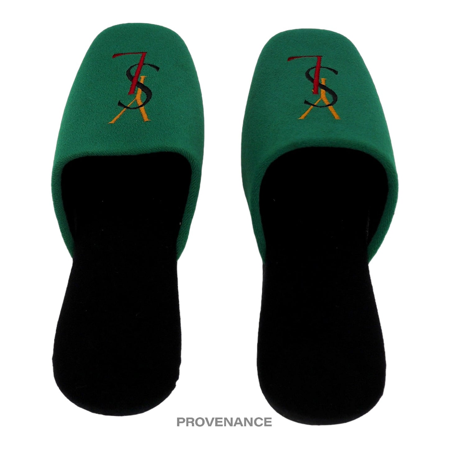 🔴 Yves Saint Laurent YSL Logo Slipper - Green Velour