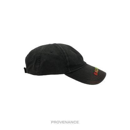 🔴 Balenciaga Embroidered Rainbow Logo Cap - Washed Black