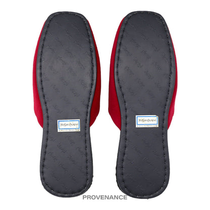 🔴 Yves Saint Laurent YSL Logo Slipper - Red Velour