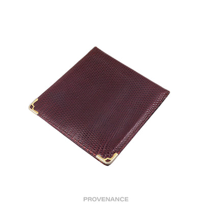 🔴 Cartier Wave Bifold Wallet - Burgundy Lizard Leather