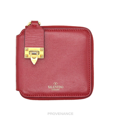 🔴 Valentino Stud Clasp Zip Wallet - Red Gold