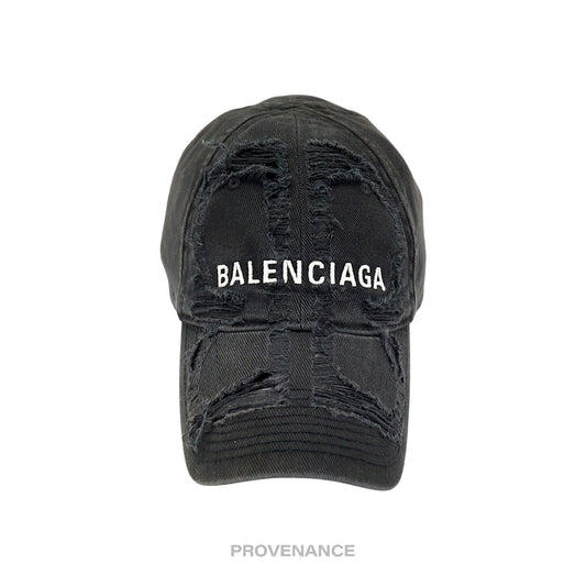 🔴 Balenciaga Embroidered Logo BB Lazer Destroyed Cap Black