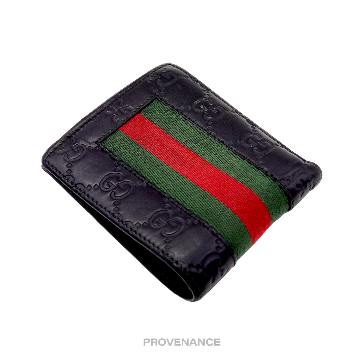 🔴 Gucci Bifold Wallet - Black Guccissima Leather with Web