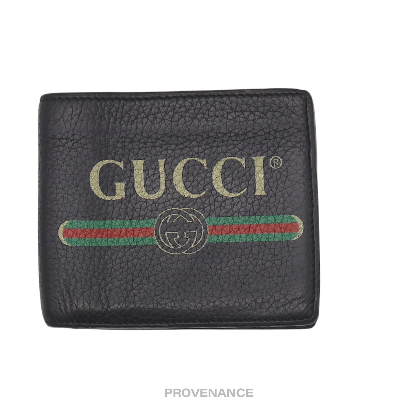 🔴 Gucci Vintage Logo Bifold Wallet - Black Leather