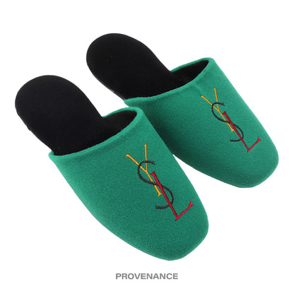 🔴 Yves Saint Laurent YSL Logo Slipper - Green Velour