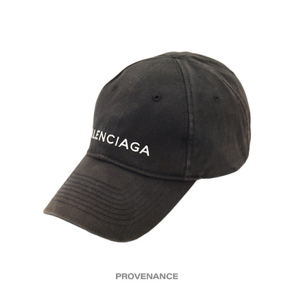 🔴 Balenciaga Embroidered Logo Cap - Washed Black