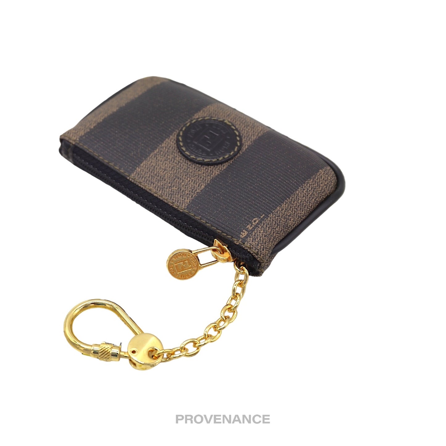 🔴 Fendi FF Pequin Key Pouch Cles - Striped Black