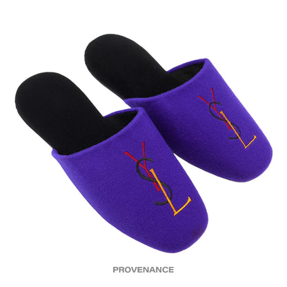 🔴 Yves Saint Laurent YSL Velour Logo Slipper - Purple