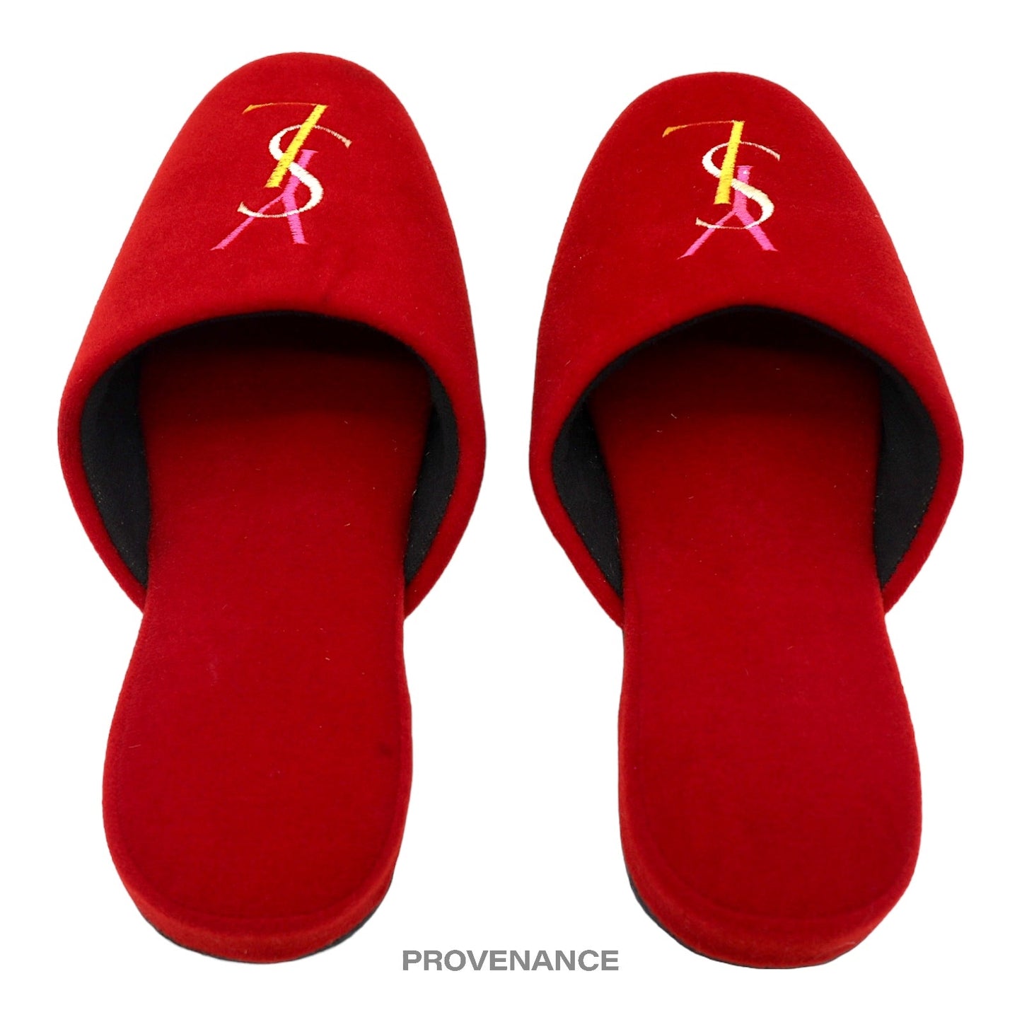 🔴 Yves Saint Laurent YSL Logo Slipper - Red Velour