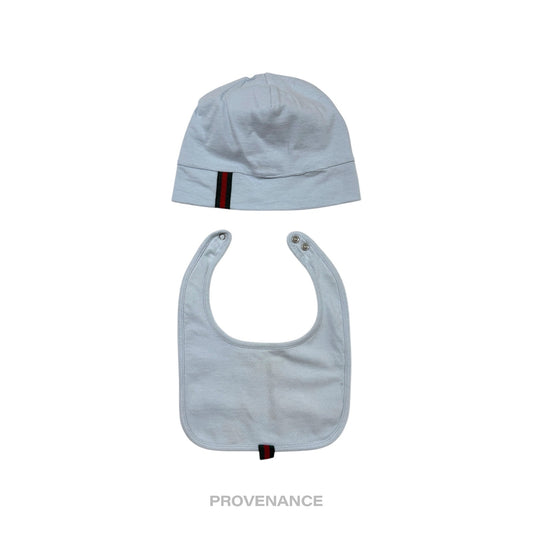 🔴 Gucci Web Baby Hat and Bib  Set - Powder Baby Blue 3/6m