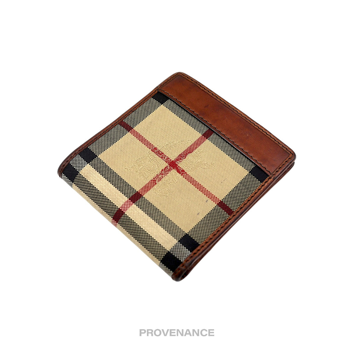🔴 Burberry Nova Check Canvas Bifold Wallet - Brown Leather