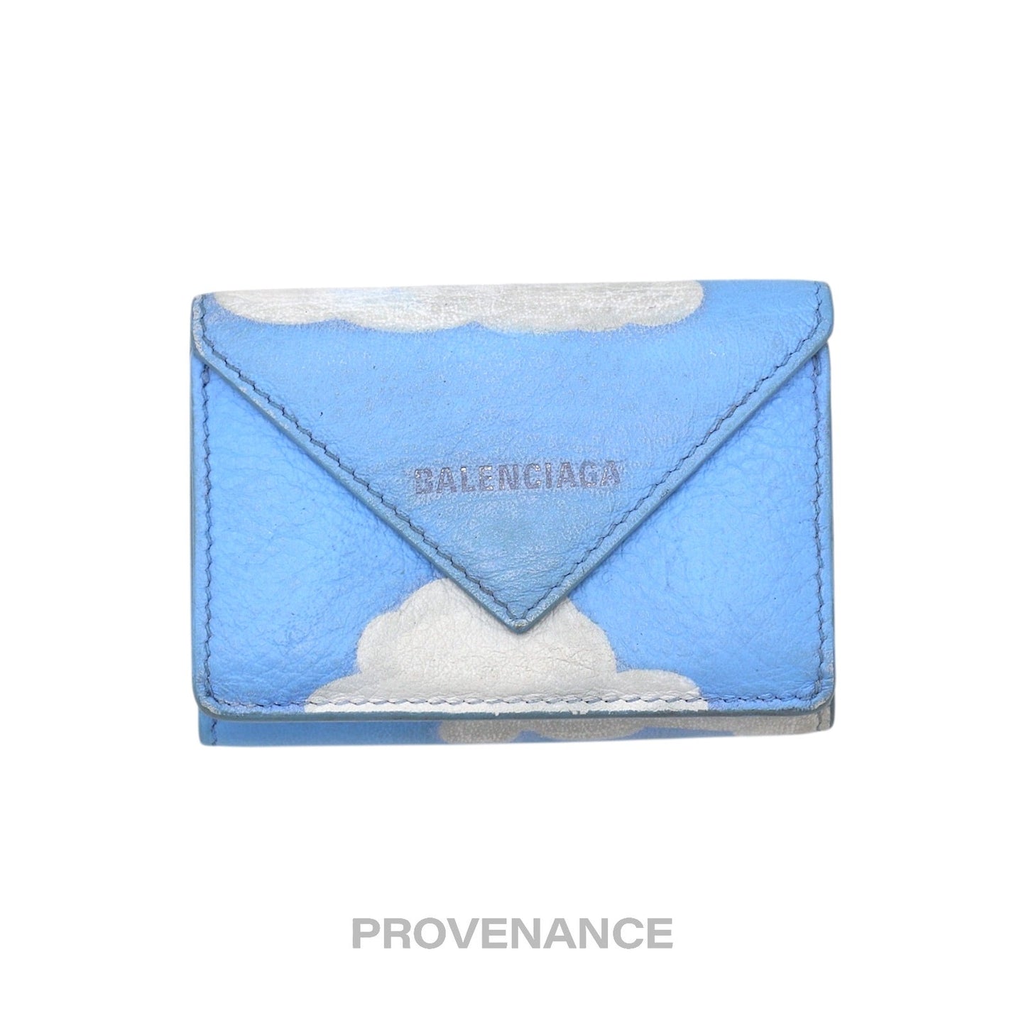 🔴 Balenciaga Papier Mini Card Wallet - Cloud Blue Leather