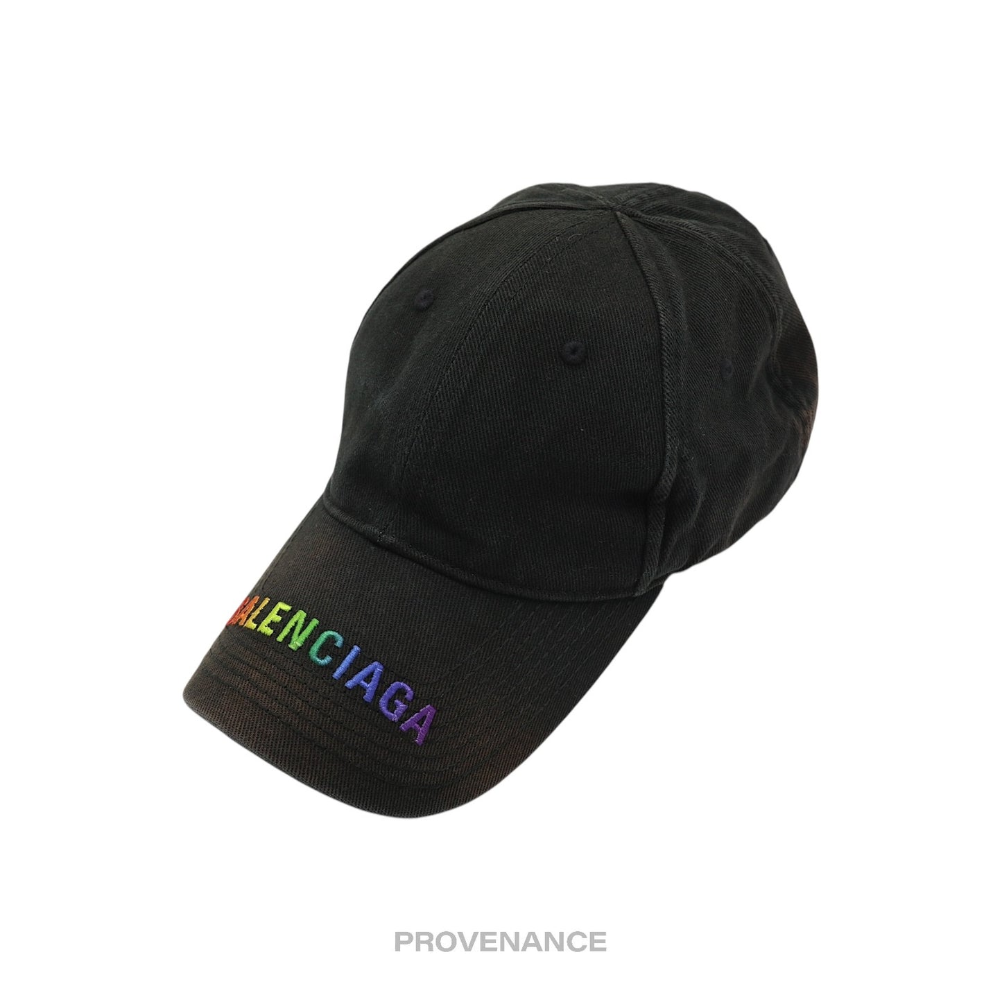 🔴 Balenciaga Embroidered Rainbow Logo Cap - Washed Black