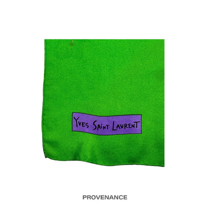 🔴 Yves Saint Laurent YSL Silk Scarf - Green/Blue 75cm