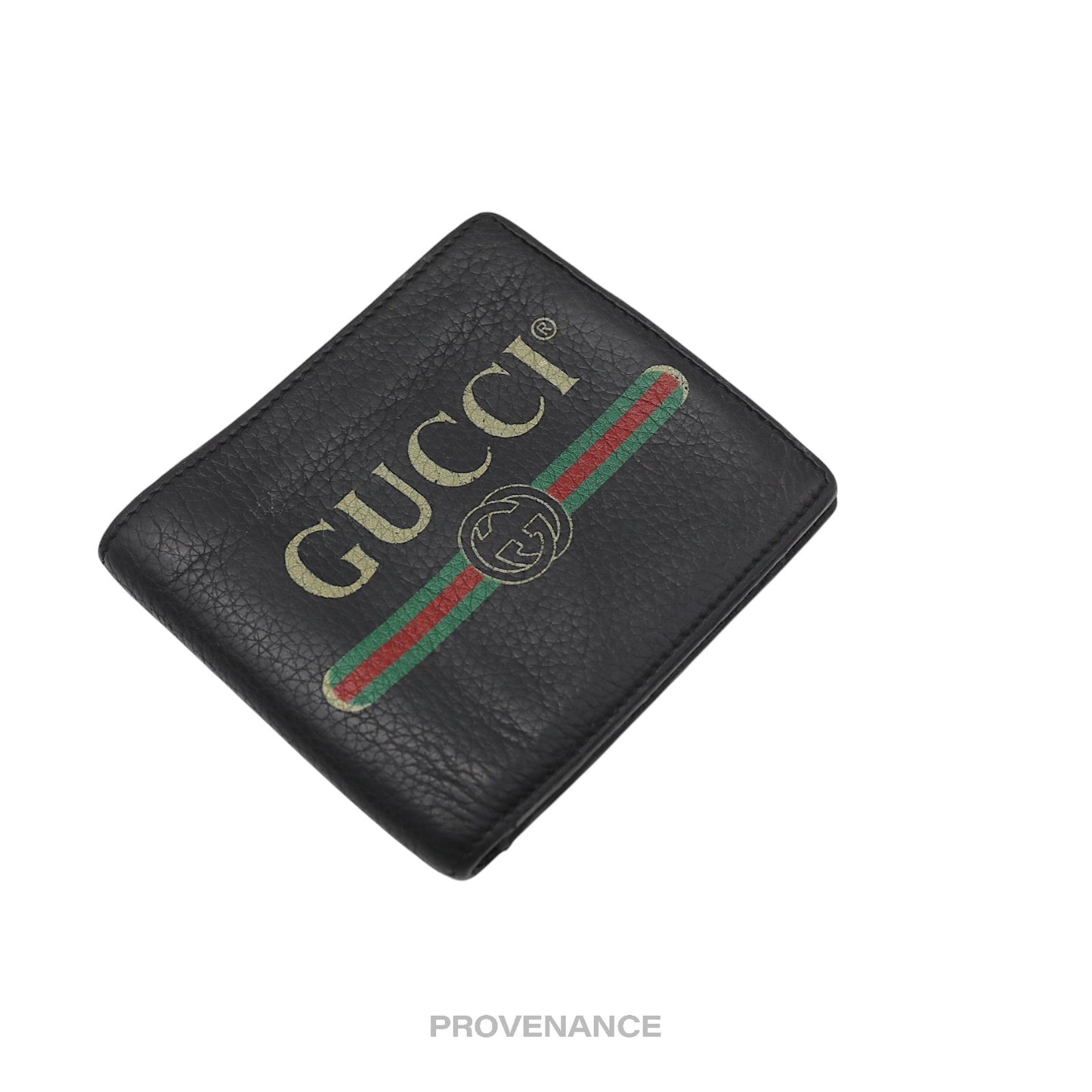 🔴 Gucci Vintage Logo Bifold Wallet - Black Leather