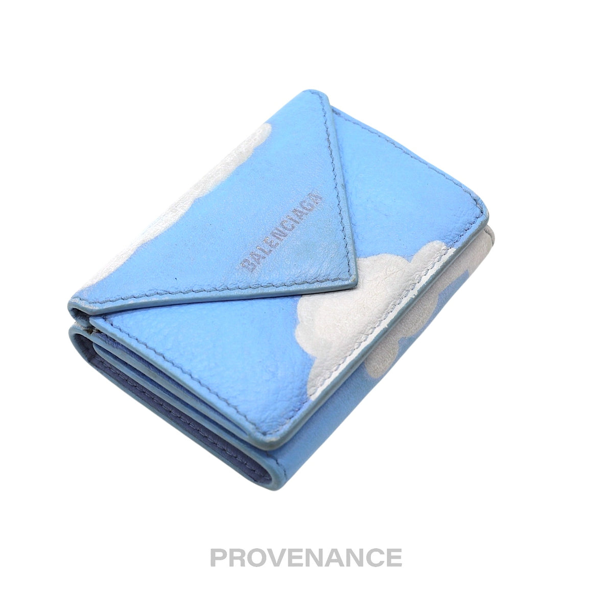 🔴 Balenciaga Papier Mini Card Wallet - Cloud Blue Leather