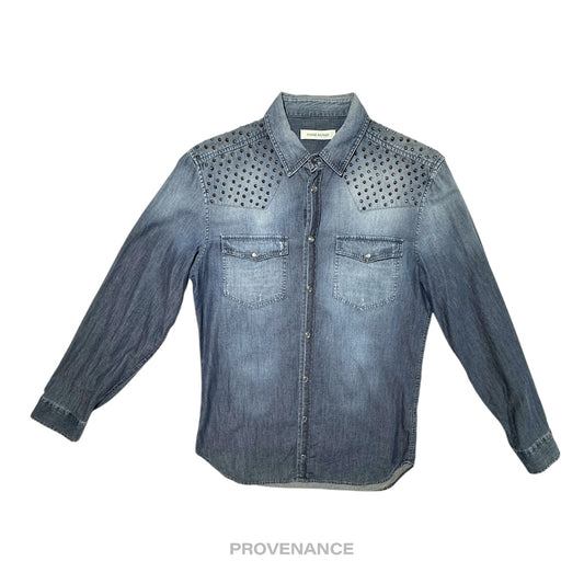 🔴 Pierre Balmain Studded Denim Shirt - Blue 46 36 S