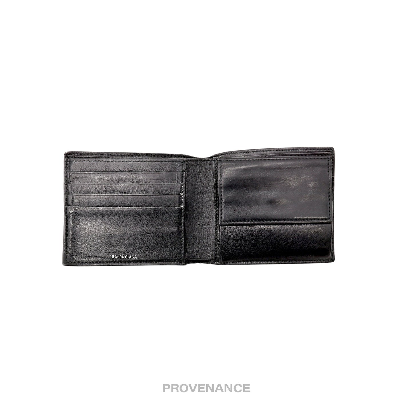 🔴 Balenciaga Logo Bifold Wallet - Black Leather