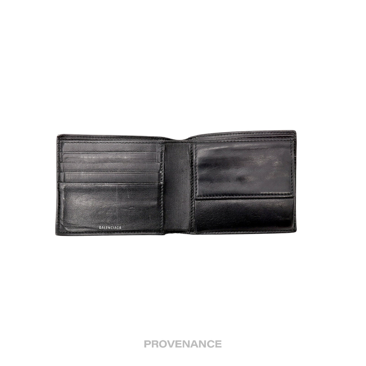 🔴 Balenciaga Logo Bifold Wallet - Black Leather