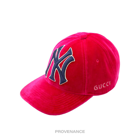 🔴 Gucci x NY Yankees Embroidered Hat Cap - Pink Velour