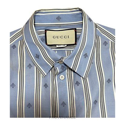 🔴 Gucci Fil Coupe Shirt - Blue Bee Stripe 38 15