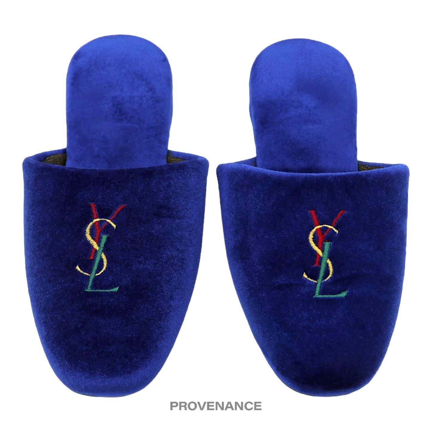 🔴 Yves Saint Laurent YSL Logo Slipper - Blue Velour