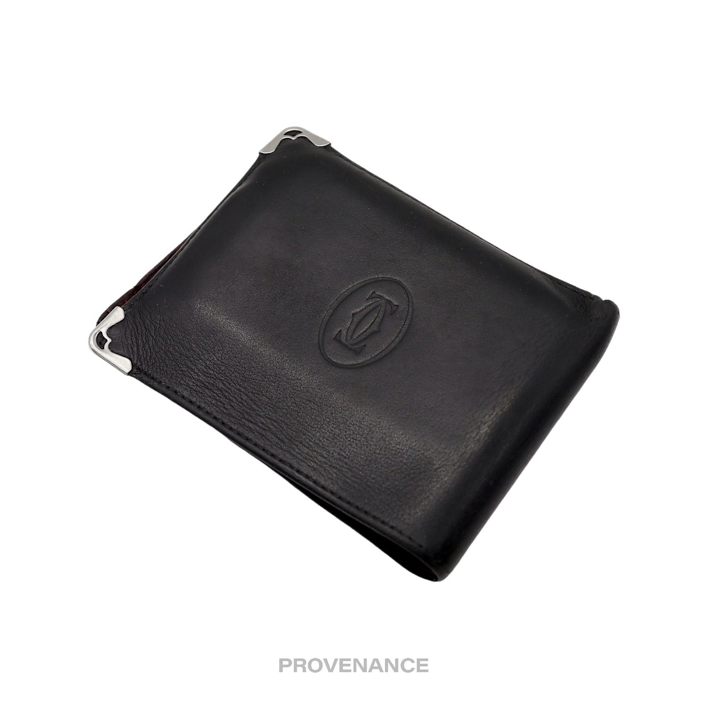 🔴 Cartier Bifold Wallet - Black & Burgundy Calfskin