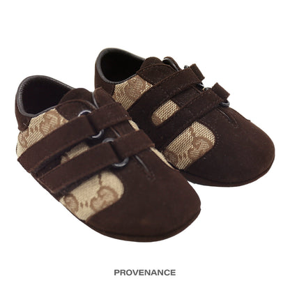 🔴 Gucci GG Canvas Suede Velcro Runner Infant - Brown