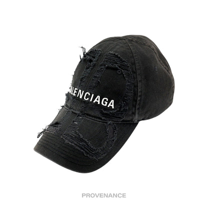 🔴 Balenciaga Embroidered Logo BB Lazer Destroyed Cap Black