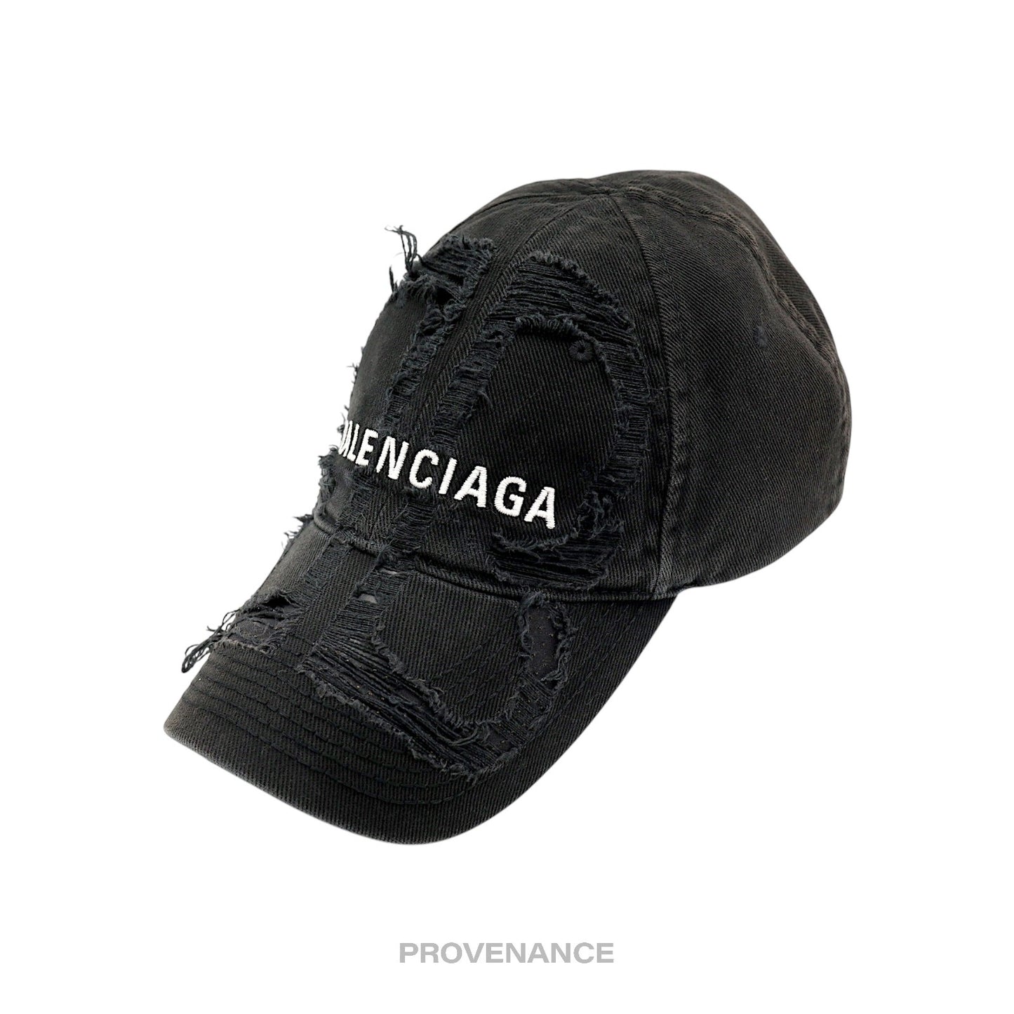 🔴 Balenciaga Embroidered Logo BB Lazer Destroyed Cap Black