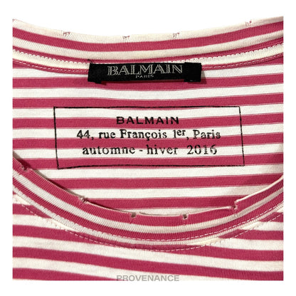 🔴 Balmain Striped Long Sleeve T-Shirt - Red White