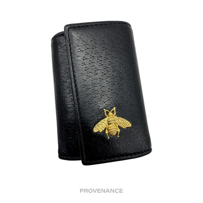 🔴 Gucci 6 Key Holder - Embroidered Bee Gold Black Leather