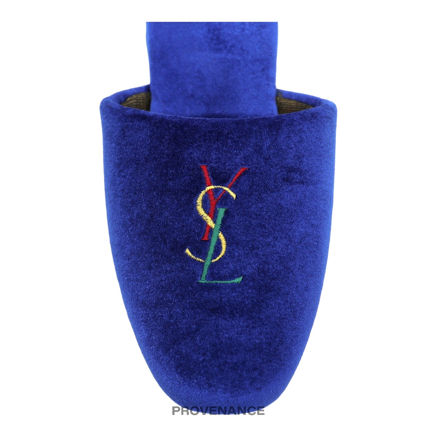 🔴 Yves Saint Laurent YSL Logo Slipper - Blue Velour