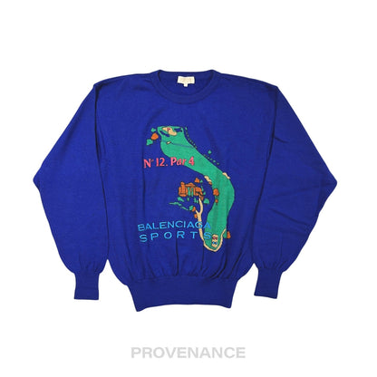🔴 Balenciaga Sports Golf Crewneck Wool Sweatshirt - Blue L