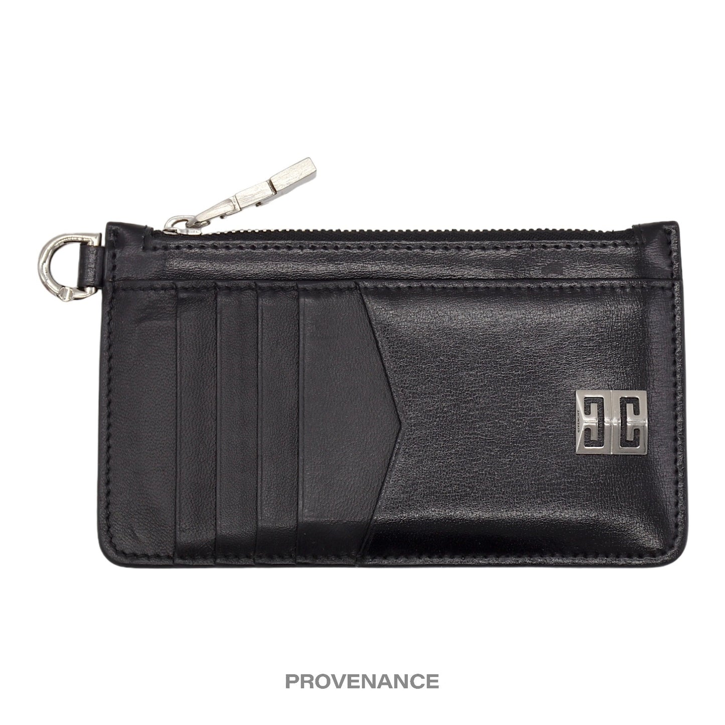 🔴 Givenchy 4G Logo Zip Card Holder Wallet - Black Leather