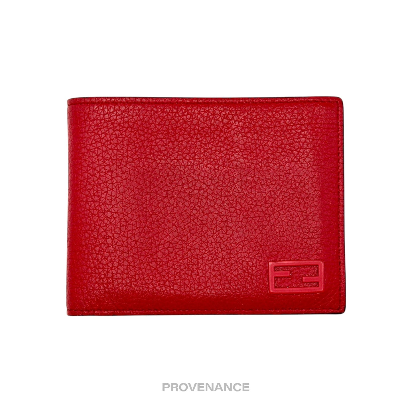 🔴 Fendi  FF Logo Bifold Wallet - Pebbled Red Leather