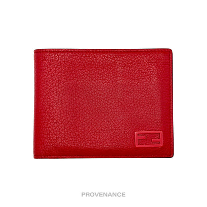 🔴 Fendi  FF Logo Bifold Wallet - Pebbled Red Leather