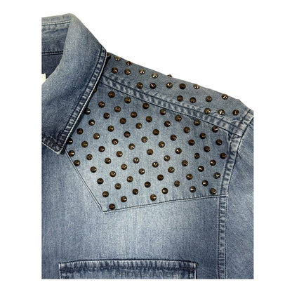 🔴 Pierre Balmain Studded Denim Shirt - Blue 46 36 S