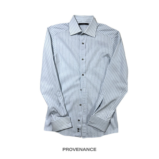 🔴 Gucci GG French Cuff striped  Shirt - Powder Blue 38/15