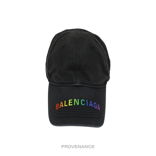 🔴 Balenciaga Embroidered Rainbow Logo Cap - Washed Black