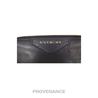 🔴 Givenchy Logo Zip Long Wallet - Black Grained Leather