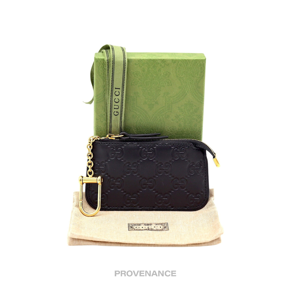 🔴 Gucci Key Pouch Cles - Black GG Guccissima Leather
