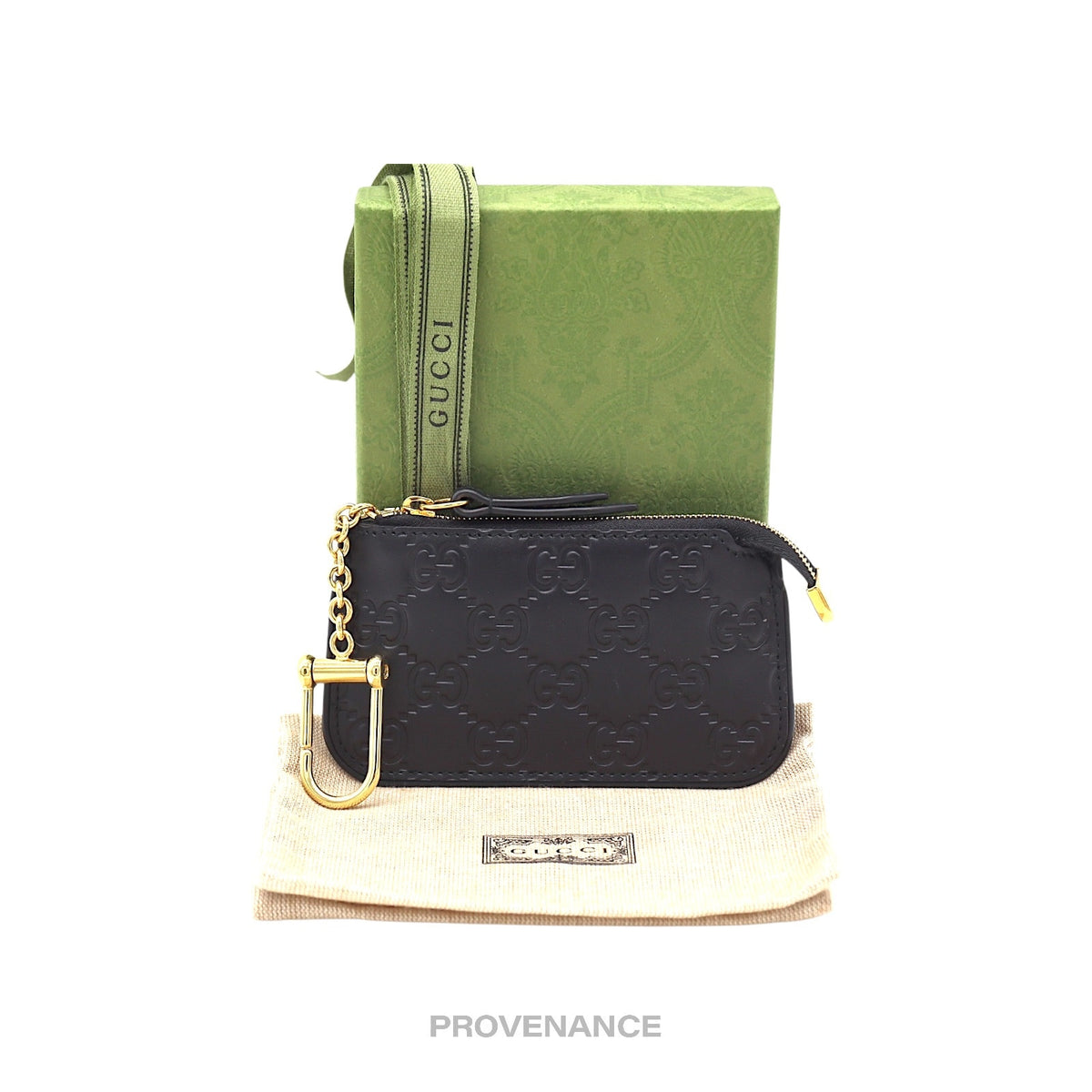 🔴 Gucci Key Pouch Cles - Black GG Guccissima Leather