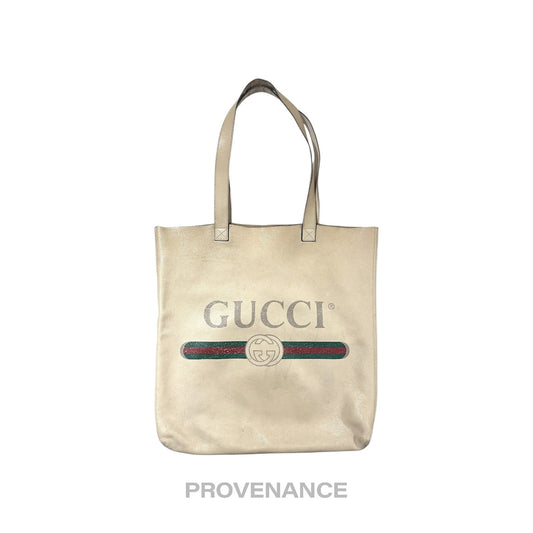 🔴 Gucci GG Vintage Logo Tote Bag - Off-White Leather