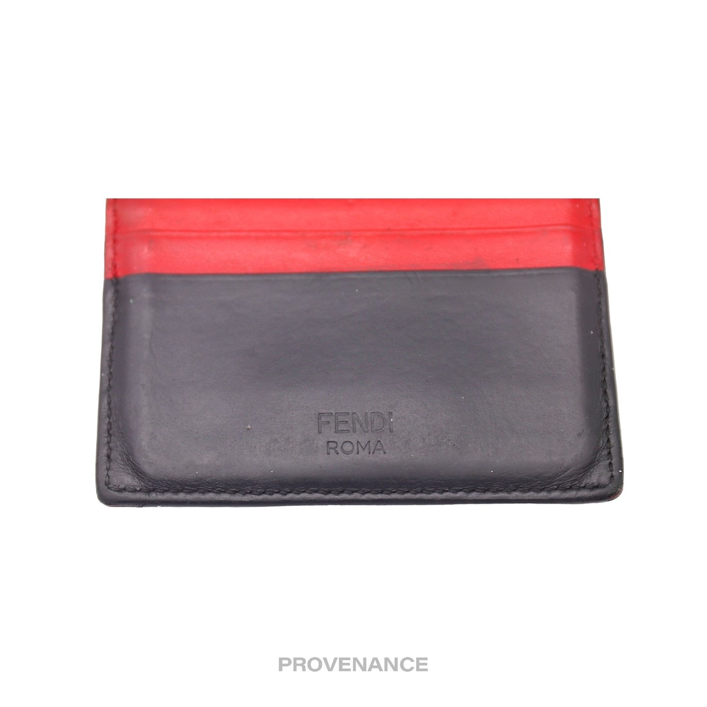 🔴 Fendi Monster Eyes Card Holder Wallet - Red/Black Leather