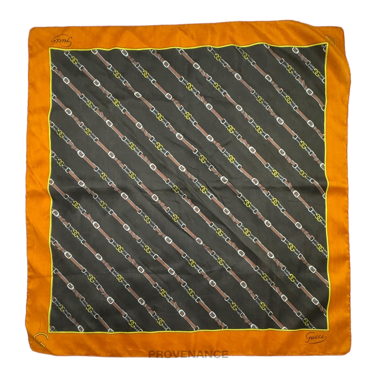 🔴 Gucci GG Logo Belt Silk Scarf 54 - Chocolate/Orange