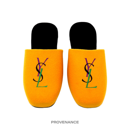 🔴 Yves Saint Laurent YSL Logo Slipper - Yellow Velour