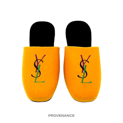 🔴 Yves Saint Laurent YSL Logo Slipper - Yellow Velour