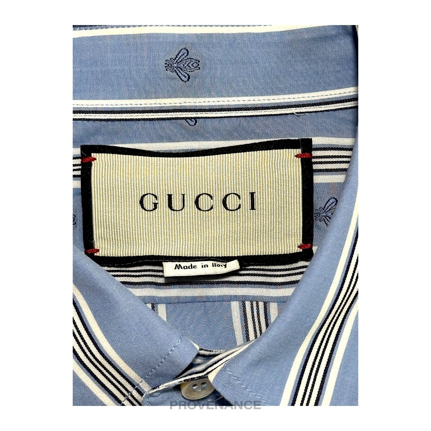 🔴 Gucci Fil Coupe Shirt - Blue Bee Stripe 38 15